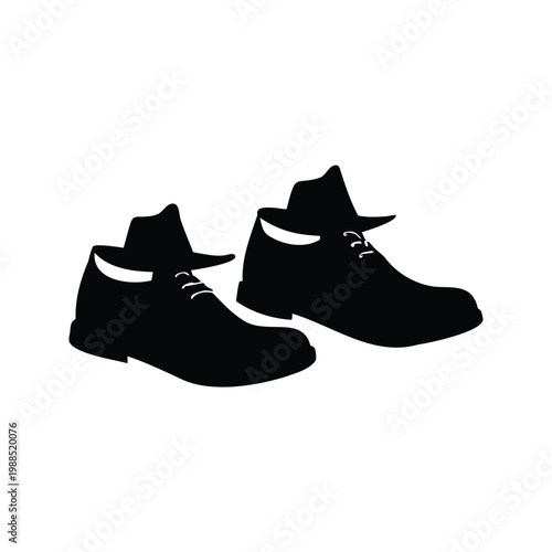 Pair of lace-up shoes with white sole, silhouette vector illustration, pilgrim shoes silhouette vector illustration