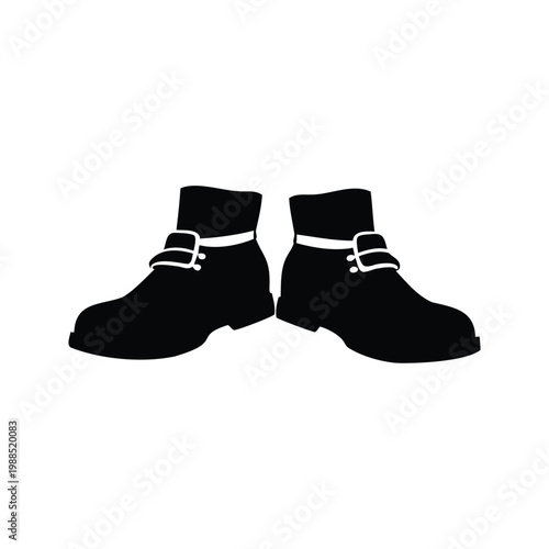 Pair of classic black buckle shoes with white accents silhouette vector illustration, pilgrim shoes silhouette vector illustration
