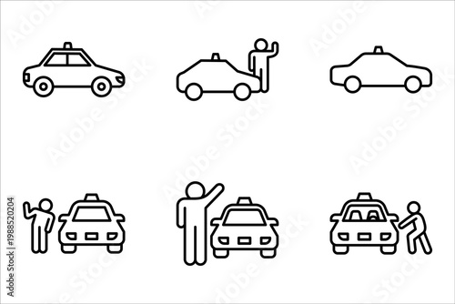 Taxi icon set, Car silhouette line icon. Cab symbol. vector illustration on white background