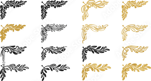 Collection of various gold and black ornate decorative swag elements