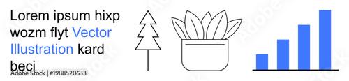 Environmental , nature, business growth, textual design, minimalism, graphic . a tree, potted plant blue graph bars and placeholder text. Nature and business growth concept