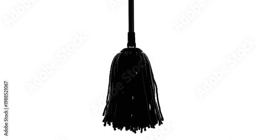 A minimalist vector graphic illustration of a black tassel on a white background