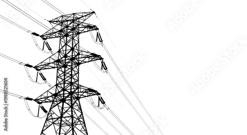 A vector graphic illustration of a power transmission tower with electrical wires against a white background