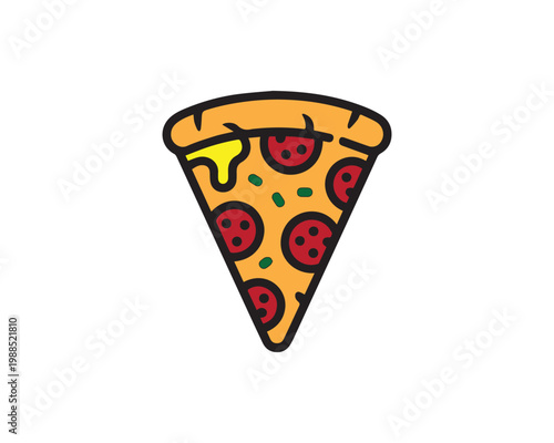 Cartoon Pepperoni Pizza Slice Icon with Melted Cheese and Toppings Flat Vector Illustration Isolated on Light Background for Fast Food Menu Logo Sticker or App Design