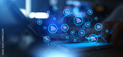 Global Wireless Connectivity Network and Wi-Fi Communication Technology.