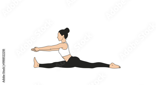 Woman practicing yoga, performing a seated forward bend stretch, Paschimottanasana, on a white background