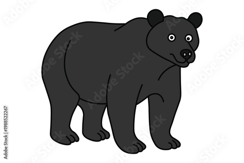 Black bear vector illustration, standing wild grizzly bear character, dark forest animal icon, simple cartoon wildlife mascot on white background