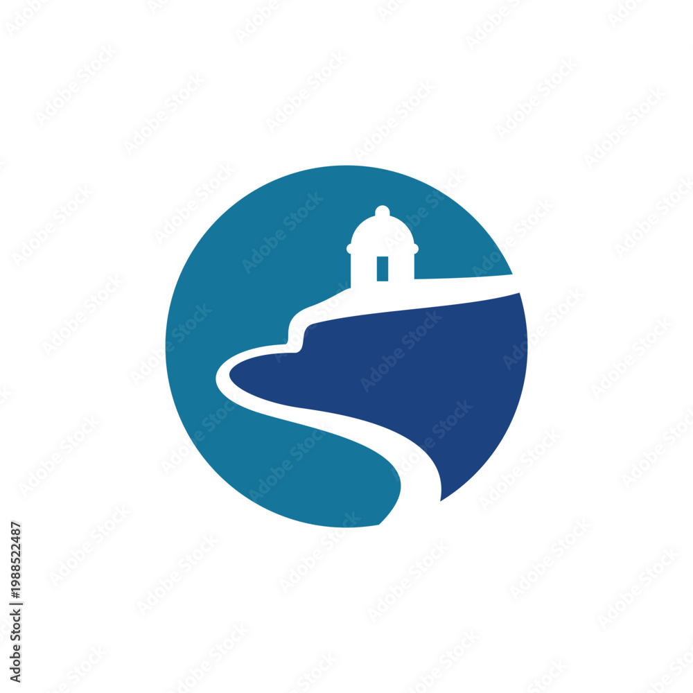 Fototapeta premium Abstract Lighthouse and Coastal Path Logo Design.