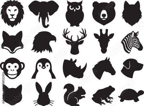 Collection of diverse animal silhouette icons and illustrations on a plain white background