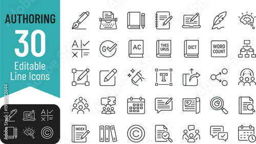 Modern flat design vector icon set featuring 30 live, authoritative symbols for business, technology, and communication. Ideal for web design, apps, presentations, and digital marketing projects.