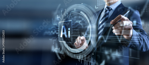 Artificial Intelligence Technology and Global Business Strategy Concept with Digital Interface.