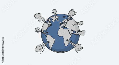 A cartoon globe with smoke coming from multiple locations