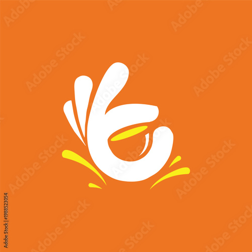 White OK Hand Gesture with Orange Splash.