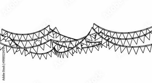 Decorative triangular pennant banners strung on lines, creating a festive garland effect