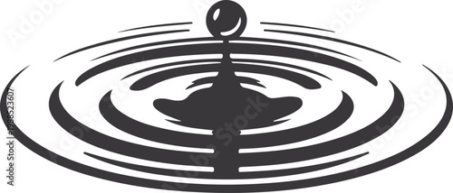 Water Ripple Vector Illustration with Droplet Splash, Abstract Liquid Wave Circle Ripple Effect Symbol Isolated on White Background for Nature, Sound and Motion Concepts