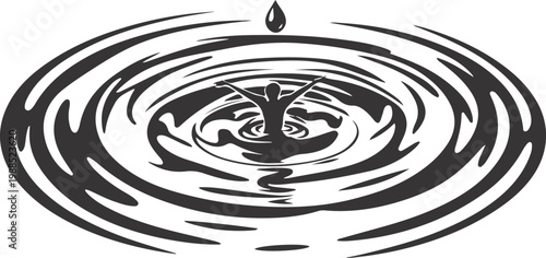 Water Ripple Vector Illustration with Droplet Splash, Abstract Liquid Wave Circle Ripple Effect Symbol Isolated on White Background for Nature, Sound and Motion Concepts