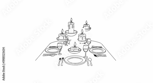Elegant table setting with lit candles and fine dining tableware