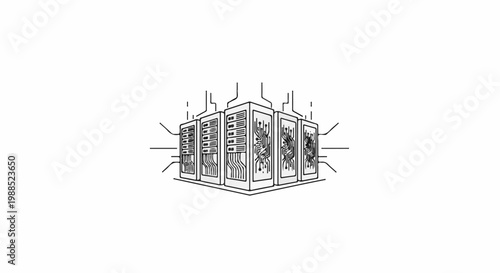 Server racks with intricate circuitry and connections