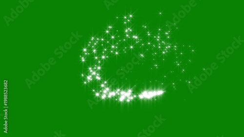 Twinkling glitter stars with glowing magic dust and sparkling fairy trails, forming smooth light streaks and shimmering particle motion that creates a fantasy style overlay on green screen in 4k