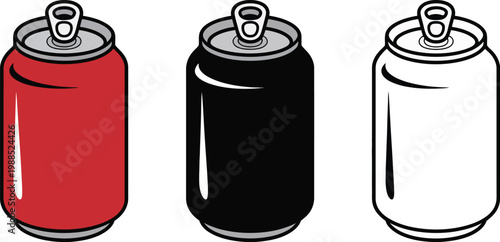 Soda Can Icon Vector Illustration, Isolated on White Background, Simple Soft Drink Symbol Representing Cola, Beverages, and Carbonated Drinks for Menu, App, and UI Design