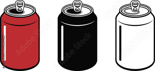 Soda Can Icon Vector Illustration, Isolated on White Background, Simple Soft Drink Symbol Representing Cola, Beverages, and Carbonated Drinks for Menu, App, and UI Design