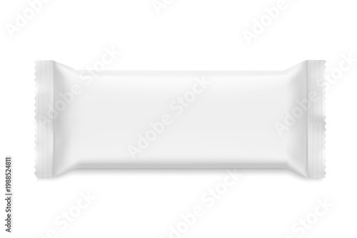 Realistic flow packaging mockup for bars, candies, waffles. Front side. Vector illustration on white background. Easy to use for presentation your product, idea, design. Scalable without lose quality.