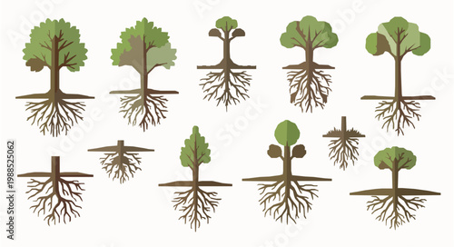 Mangrove Tree Roots Vector Illustration Set EPS10 Ecology Nature Collection
