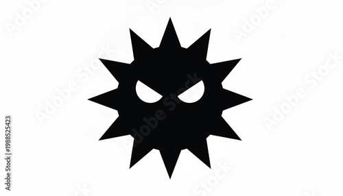 Bomb icon with spiky explosion shape and angry eyes for danger warning graphic design featuring explosive, threat, cartoon with evil and hazard