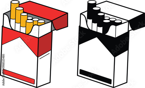 Cigarette pack illustration set in red and black flat design for tobacco product marketing and smoking cessation awareness vector