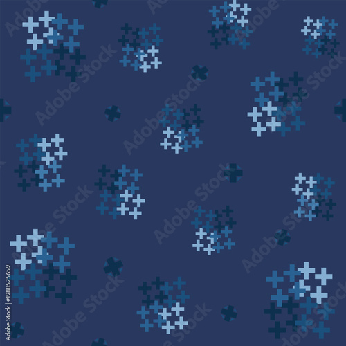 Modern seamless navy blue ethnic geometric pattern with decorative cross shape, design for scarf, bedding, blanket, clothes, motif fabric, background

