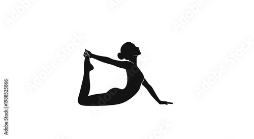 Dynamic silhouette of a woman in a challenging yoga pose, symbolizing flexibility, strength, and mindful exercise for a balanced and healthy life.