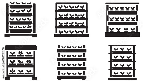 Vertical hydroponic plant growing racks with seedlings in indoor agriculture system