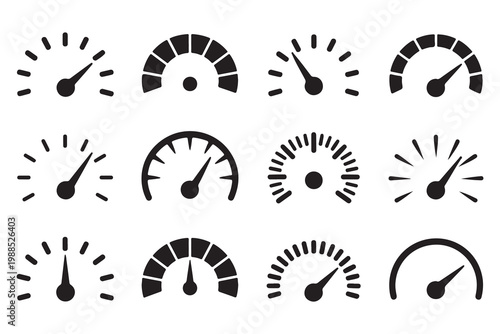 Set of Speedometer and Gauge Icons for Performance and Speed Measurement