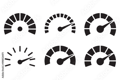 Set of Speedometer Icons Representing High Velocity and Acceleration