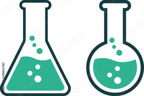 laboratory glassware with liquid and bubbles, scientific experiment concept showing two different containers with transparent fluid and rising air bubbles in controlled environment.