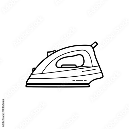 A simple line drawing of a household iron on a white background