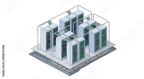 Isometric illustration of a server room.