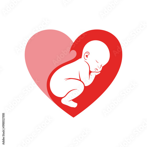 A beautiful and serene illustration of a newborn baby sleeping peacefully nestled within the loving embrace of a stylized heart, symbolizing protection and care