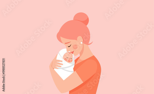 A tender moment captured between a loving mother and her newborn baby, symbolizing the beautiful bond of maternal care and the beginning of new life with gentle affection