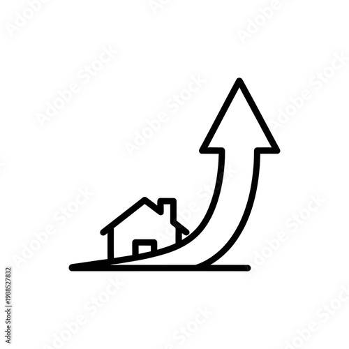 A simple line drawing of a house with an upward arrow indicating growth or increase in value