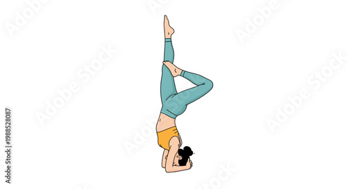 Woman practicing yoga headstand pose, Salamba Sirsasana, on white background, healthy lifestyle, fitness, exercise, flexibility