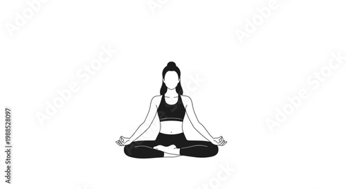Woman practicing yoga in Sukhasana pose, meditating with hands in Gyan Mudra, isolated on white background