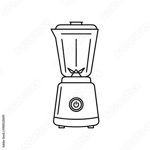 A simple line drawing of a blender on a white background