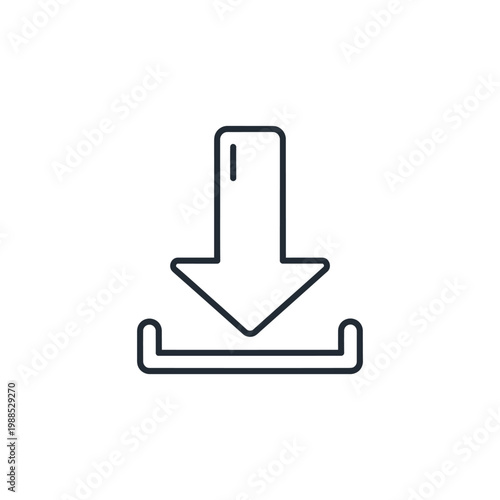 A simple black and white icon of a download symbol on a plain background