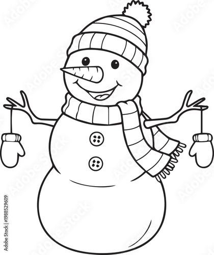 A Smiling Snowman Wearing a Hat and Scarf isolated on transparent background, Vector, illustration