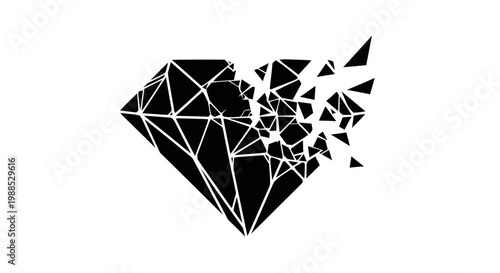 Foto A broken heart shaped like a shattered diamond in a minimalist vector graphic de
