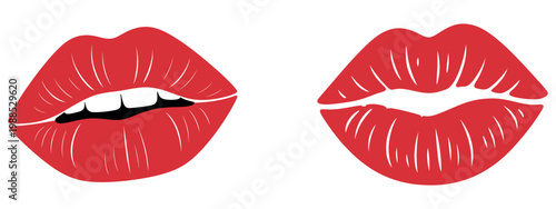 Stylized vector illustration of bold red lips with glossy texture, ideal for beauty ads, cosmetics branding, fashion campaigns, and digital marketing content.