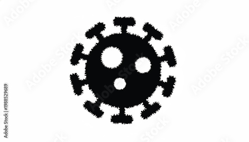 Coronavirus icon with black spiky viral surface and white circular spikes for medical and prevention concept design