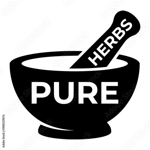 A black and white mortar and pestle with herbs