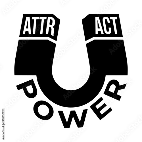 Black and white drawing of a magnet with attract and act power